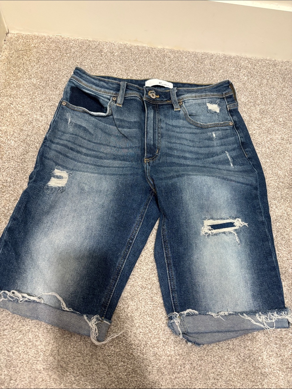 Distressed Bermuda denim shorts
